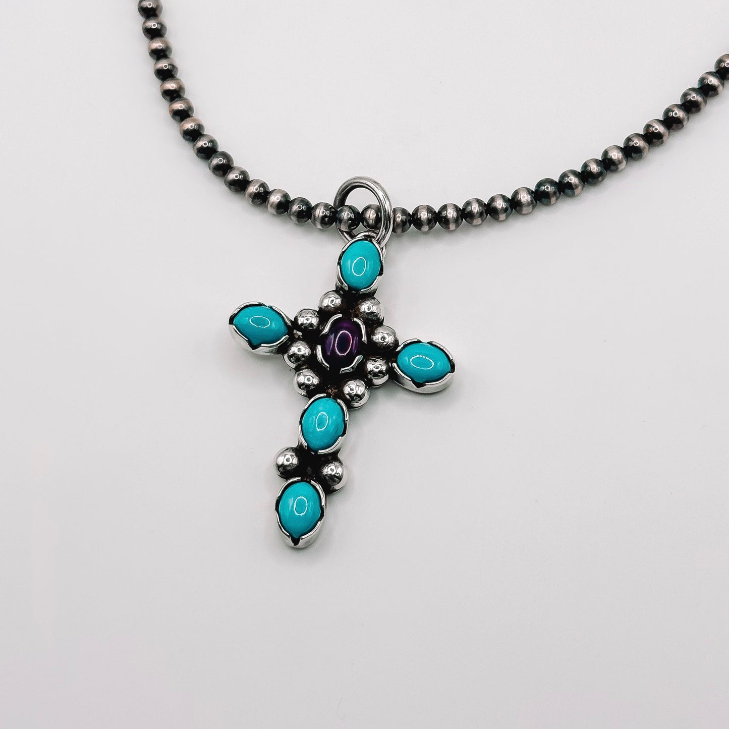 Sugilite + Kingman Turquoise Cross Pendant